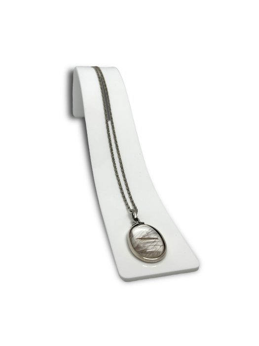 Ohne Mindestpreis - Nederland/ Italië Uno a Erre, Rutiel quartz Halskette mit Anhänger - Silber Oval Quarz 