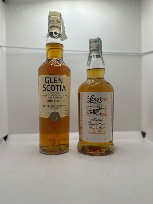 Glen Scotia Double Cask + Longrow Peated - Original bottling  - 70 cl - 2 bottles