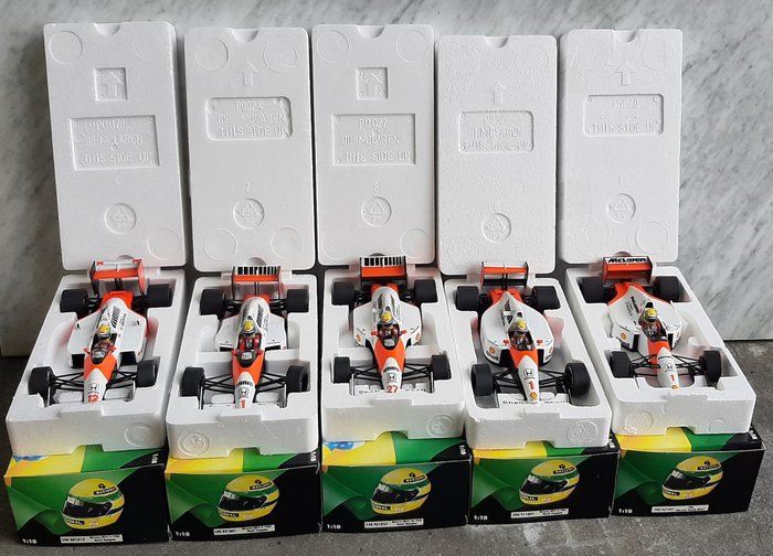 Minichamps 1:18 - 5 - Voiture miniature - McLaren MP 4/4 + 4/5 + 4/5B + 4/6 + 4/7 - Collection Ayrton Senna