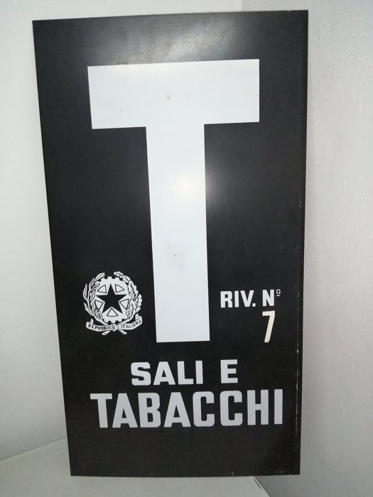 Insegna - Sali e Tabacchi Riv. N. 7 Repubblica Italiana Originale Anni '70 - Enseigne en émail (1) - Aluminium