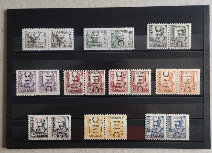 瑞典 1937 - 稀有完整系列一對一枚郵票反向超載 - Edifil " Santa Cruz de Tenerife "