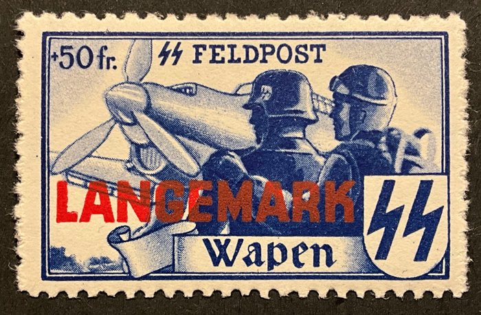 比利时 1944 - Erinnophilie Feldpost 党卫军徽章 - 印记 LANGEMARK - POSTFRIS - OBP E49