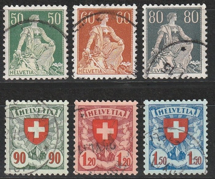 Sveitsi 1940 - Molemmat sarjat julkaistu sileälle liitupaperille - SBK 113y, 140y-141y, 163y-165y