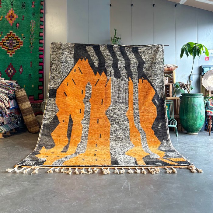 摩洛哥橙色柏柏尔 Boujad 小地毯 - 手工羊毛地毯 - 凯利姆平织地毯 - 340 cm - 245 cm