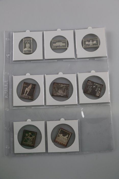 Deutschland Silberbriefmarken, 8 Stück, Olympische Spiele  - Offizielle Silberstempel (8x) / Sterlingsilber