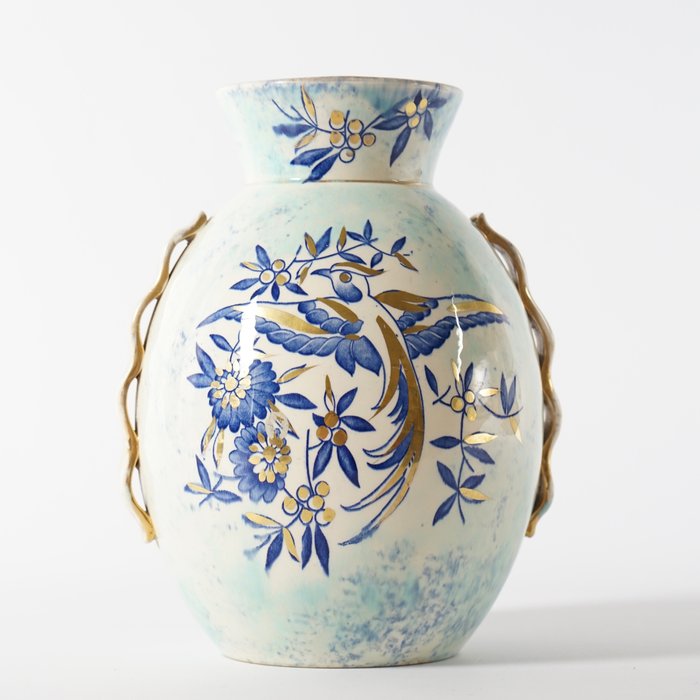 Boch Frères La Louvière, 1940-1950 - Vase -  „Goldener Vogel“  - Keramik, Art Deco