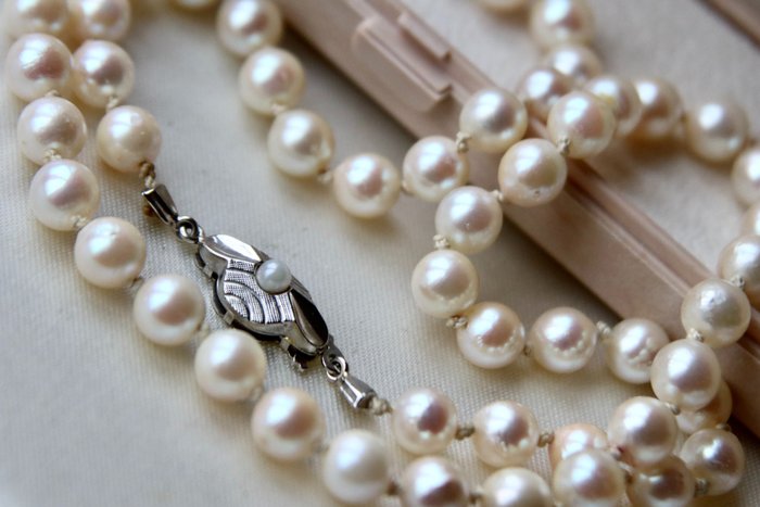 Art Deco handcrafted Germany - Collier Or blanc, Perles Akoya Perle 