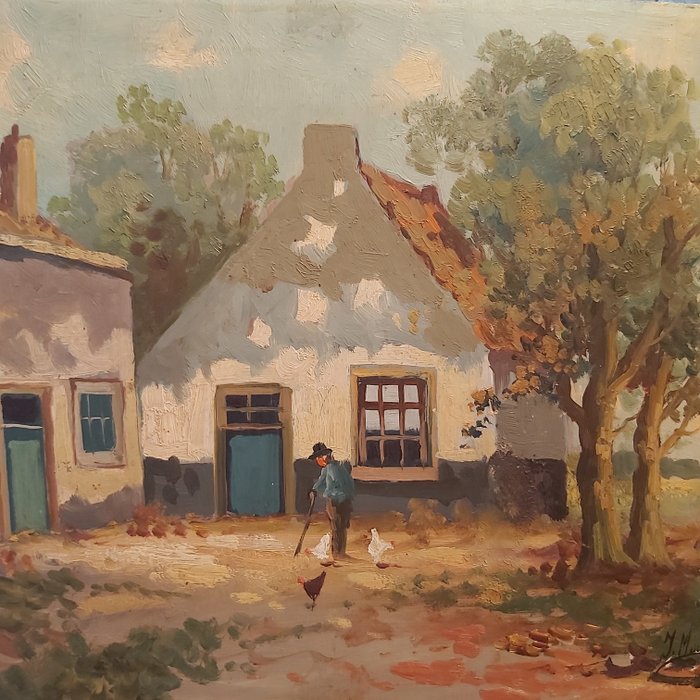 Dutch school (XX) - Farmhouse,  rural landscape