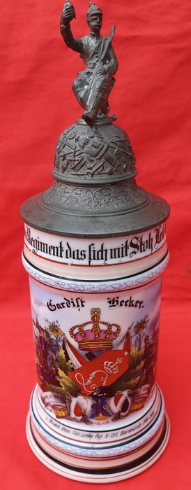 大啤酒杯 - 卫兵贝克尔步兵 - 第 115 团达姆施塔特 1900 - 02 - 瓷质储备罐