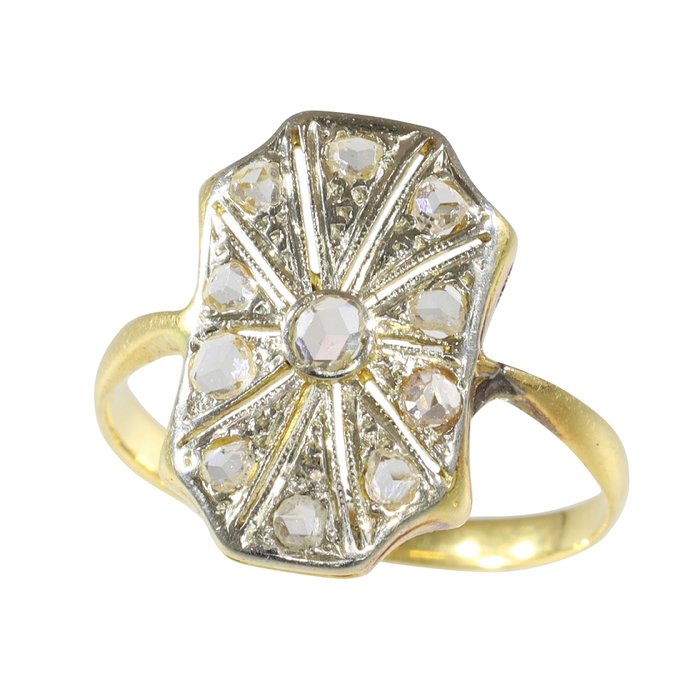 Senza Prezzo di Riserva - Free resizing*, Vintage 1920's Art Deco Anello - Oro giallo Diamante 
