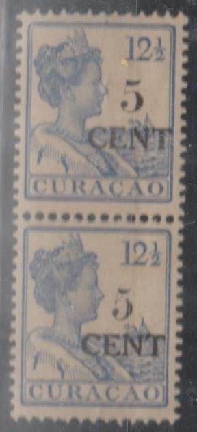 Curacao 1918 - Francobolli ausiliari tipi I e II in coppia - NVPH 74b