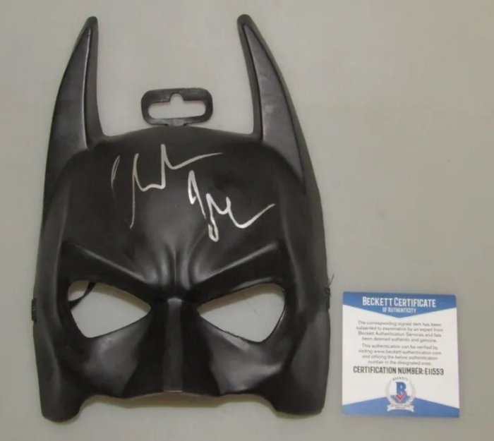 The Dark Knight - Replica Batman cowl, signed by Christian Bale (Bruce Wayne/Batman) with Beckett COA