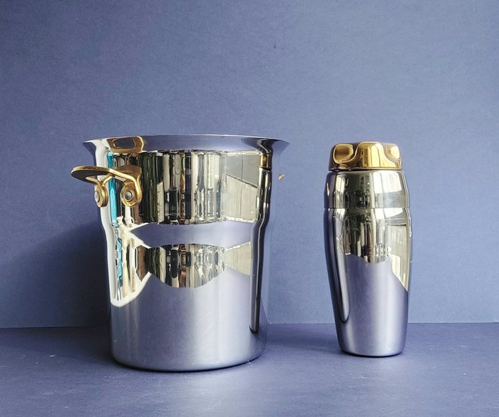 Spring - Champagne cooler -  Goldstar, with cocktail shaker - Chromed and gilded stainless steel