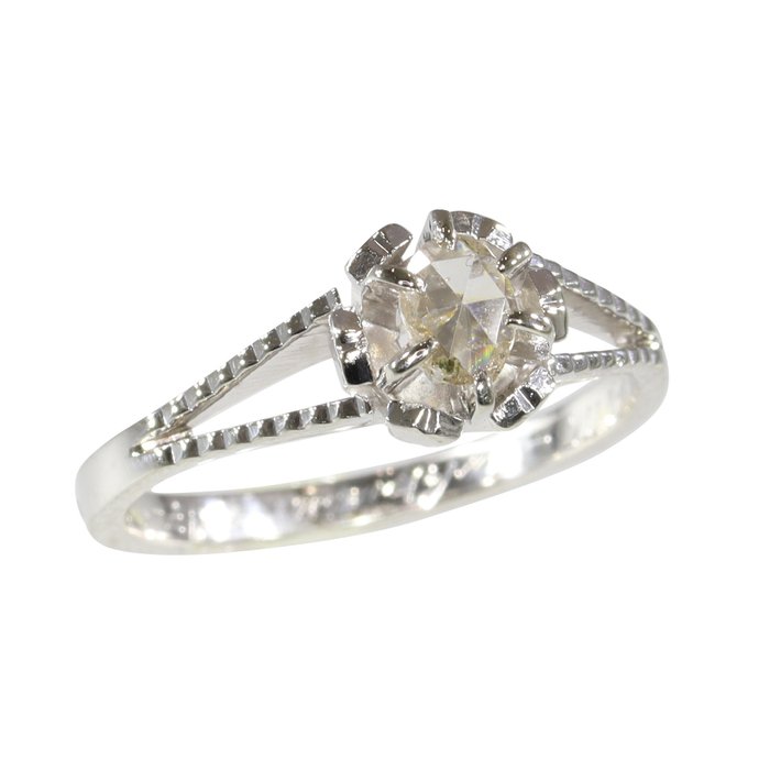 Ingen reservasjonspris - Free resizing*, Vintage anno 1970 Ring - Hvitt gull Diamant 