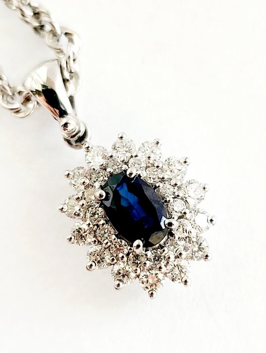 Necklace with pendant White gold Sapphire - Diamond
