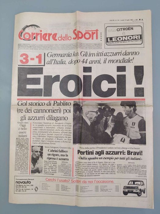 Corriere dello sport - 12 Luglio 1982 - Italia Campione del Mondo - 1982