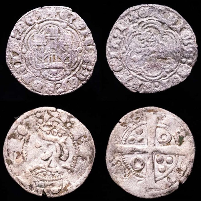 西班牙. Enrique III (1390-1406) - Jaime I (1276-1285). Blanca y Dinero Lote medieval acuñado en Toledo y Barcelona