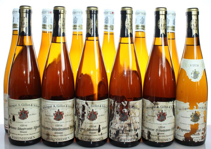 Weingut Gillot: 1982 Oppenheim Riesling & 1981 Kabinett Oppenheim + Dienheim - Rheinhessen - 12 Flasker  (0, 7 l)