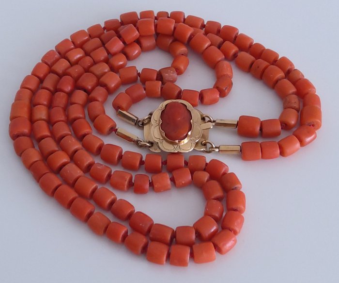Collier - Or jaune Corail rouge 