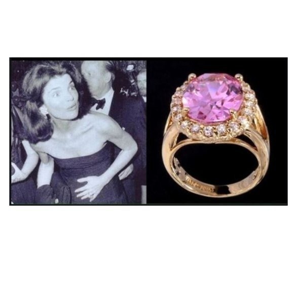 Jackie Kennedy  pink Kunzite ring, exactly the same replica ring of the van Cleef & Arpels ring she - Zilver - Cocktailring