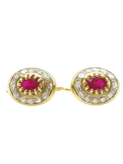 No Reserve Price Earrings - Silver, Yellow gold  1.00ct. Ruby - Diamond 