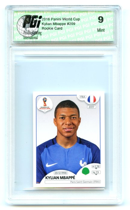 2018 - 帕尼尼 - World Cup Stickers - Kylian Mbappé - #209 Rookie - Black Back - 1 Graded sticker - PGi 9