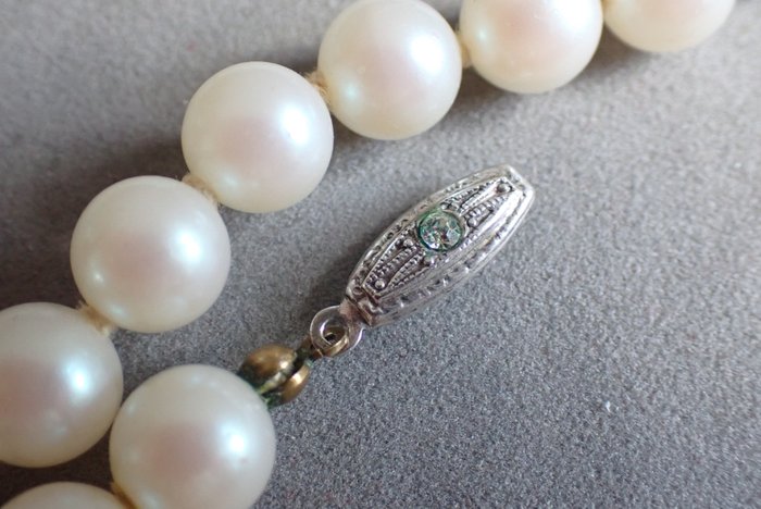 Art Deco  Akoya parel collier met zilveren sluiting en Strass steentje - Silber - Halskette