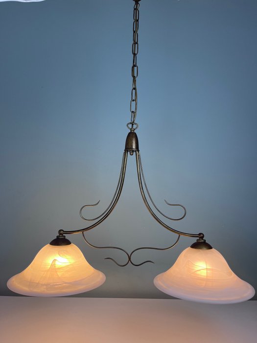 Lampă - frumoasă lampă dublă de biliard plafoniera - Metal, Sticlă