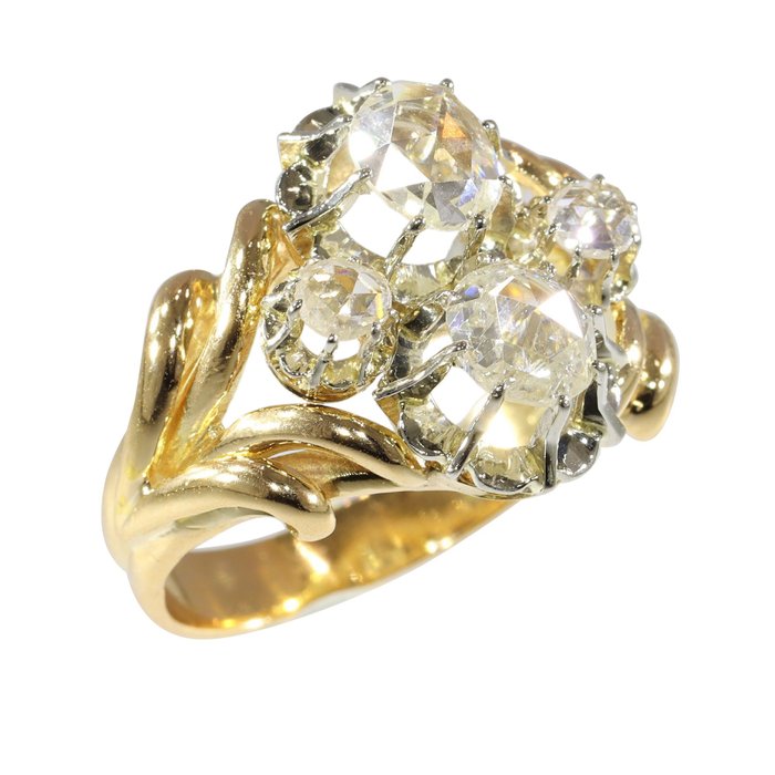 Free resizing*, Vintage 1950's Fifties Inel - Aur alb, Aur galben Diamant 