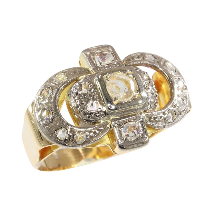 Free resizing*, Vintage anno 1950 Ring - Yellow gold Diamond 