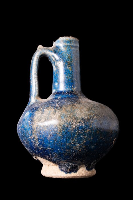 Kashán Hermosa jarra de cerámica con esmalte azul cobalto