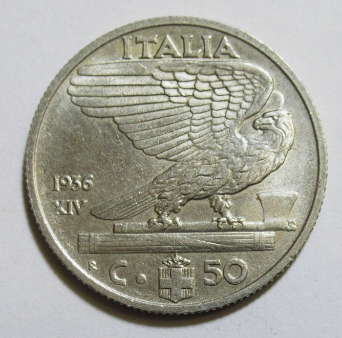 意大利， 意大利王国. 维托里奥·伊曼纽尔三世·迪·萨沃亚 （1900-1946）. 50 Centesimi 1936 "Impero"