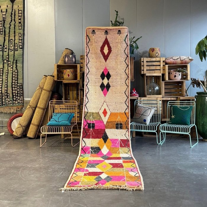 传统摩洛哥长条羊毛地毯 - 走廊地毯 - 小地毯 - 395 cm - 85 cm