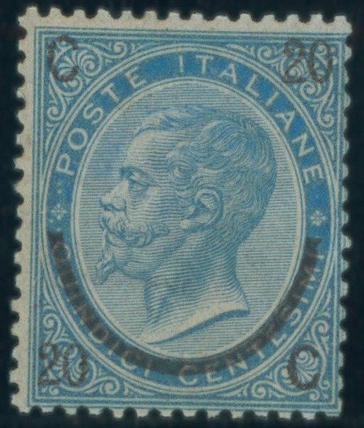 Italian kuningaskunta 1865 - 20 c. of 15 Horseshoe III tyyppi n. 25, hyvin keskitetty. Tod. R. Diena.