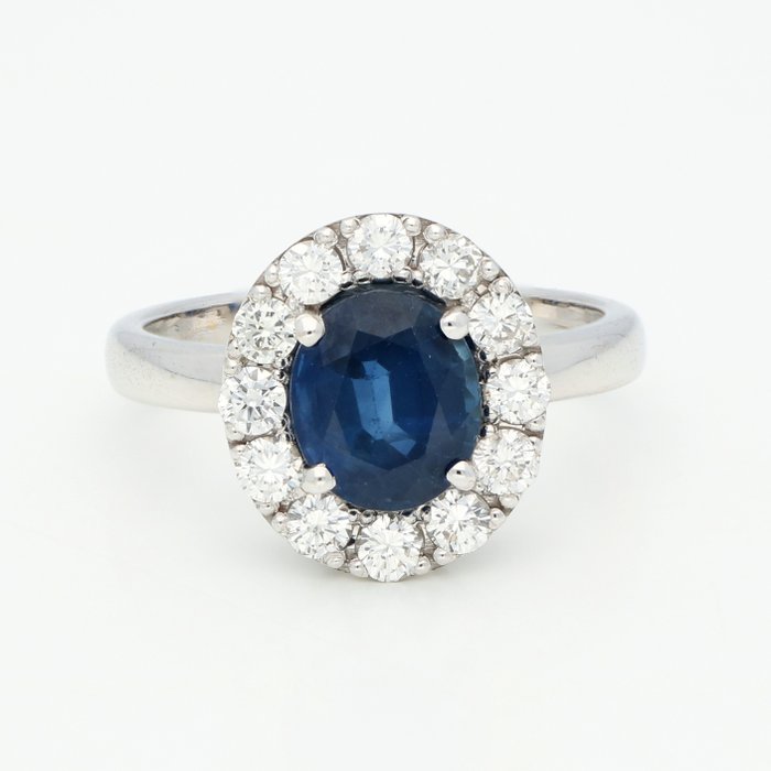 Ring Witgoud Diamant  (Natuurlijk) - Saffier 