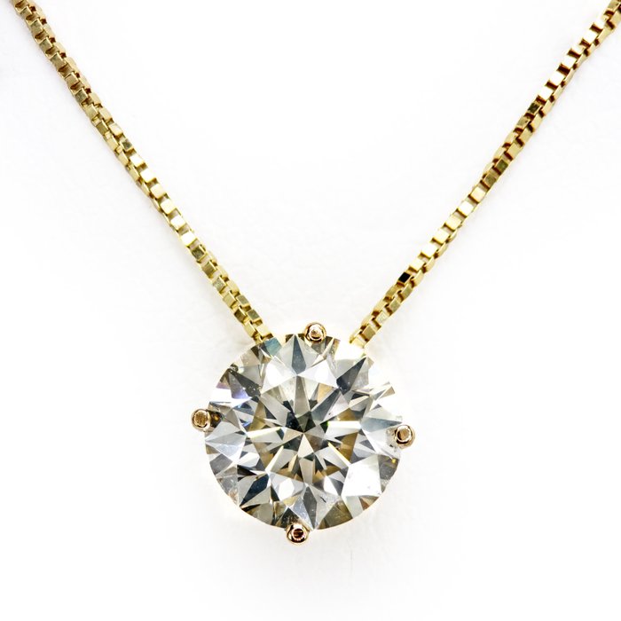 Ohne Mindestpreis - 1.18 Ct VS2 Round Diamond Pendant Halskette mit Anhänger - Gelbgold -  1.18ct. Diamant 