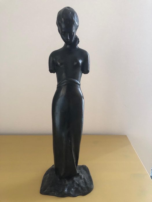 Paolo Troubetzkoy - 雕刻, Donna con treccia - 45 cm - 青銅色