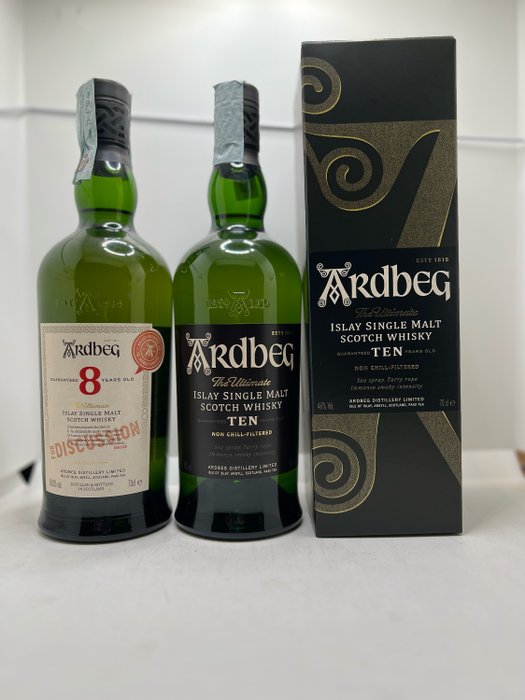 Ardbeg - 8yo Committee Release for Discussion & 10 years old - Original bottling  - 70 cl - 2 flasker