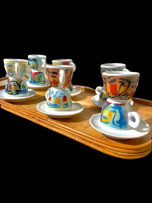 Richard Ginori - Matteo Thun, Sandro Chia / Illy Art Collection / 1993 - Kaffeeservice (12) - "FACCE" - Sandro Chia - Keramik