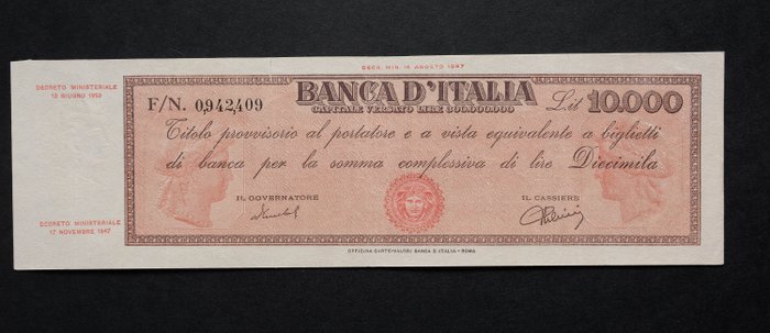 Italië - 10.000 Lire 12/06/1950 "Titolo Provvisorio" (Medusa) - Gigante BI 72F
