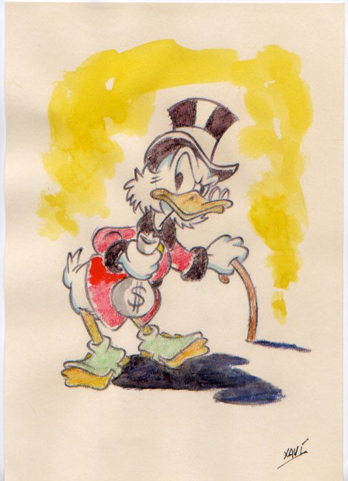 XAVI (Xavier Vives Mateu) - 1 akvarell, blyanttegning - Uncle Scrooge - SCROOGE, the richest Duck - 2024