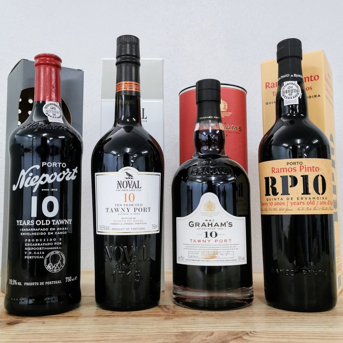 10 years old Tawny: Graham's, Niepoort, Quinta do Noval & Ramos Pinto - Douro - 4 Flasker (0,75 L)
