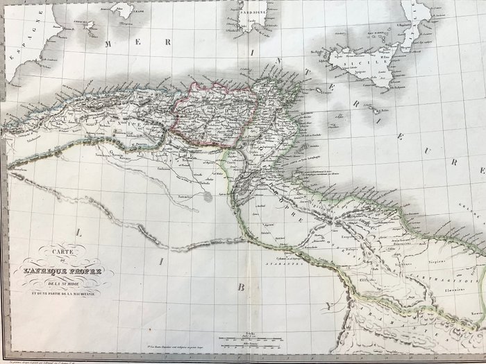 非洲, 地圖 - 馬格里布/阿爾及利亞/突尼西亞/利比亞; Lapie - Carte du Magreb - 1821-1850