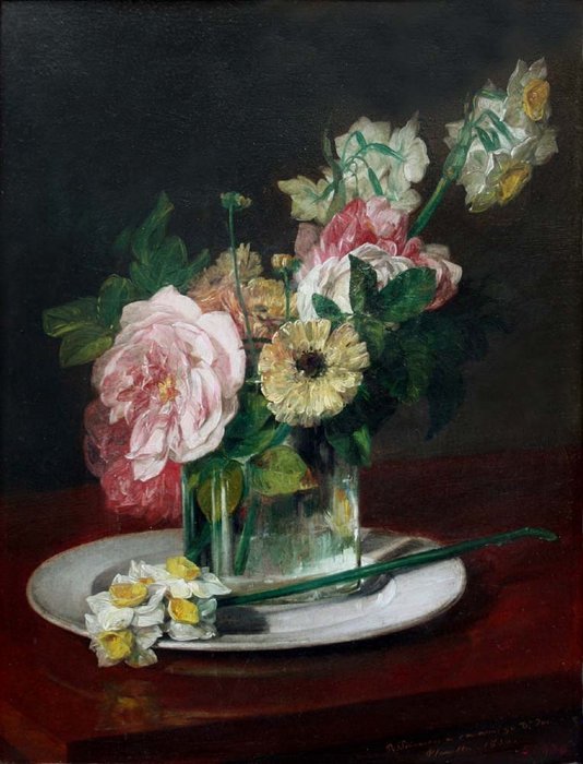 Ramon Simarro Oltra (XIX) - Roses in a glas vase
