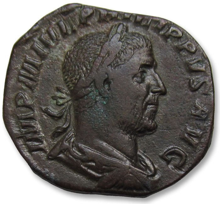 Romarriket. Philip I (AD 244-249). Sestertius Rome mint circa 246 A.D. - ANNONA AVG -