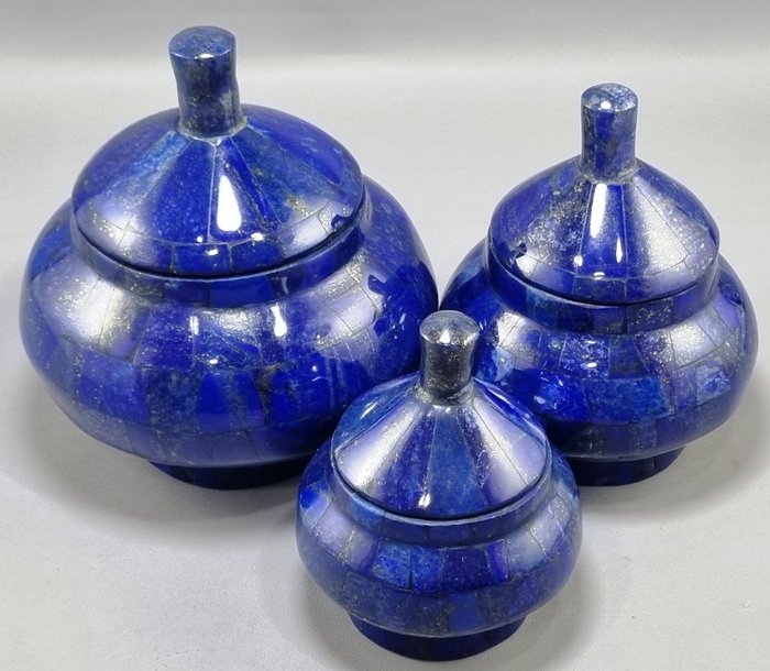 AAA Lapis Lazuli Gem-Stones Pots - Height: 133 mm - Width: 119 mm- 1326 g - (3)