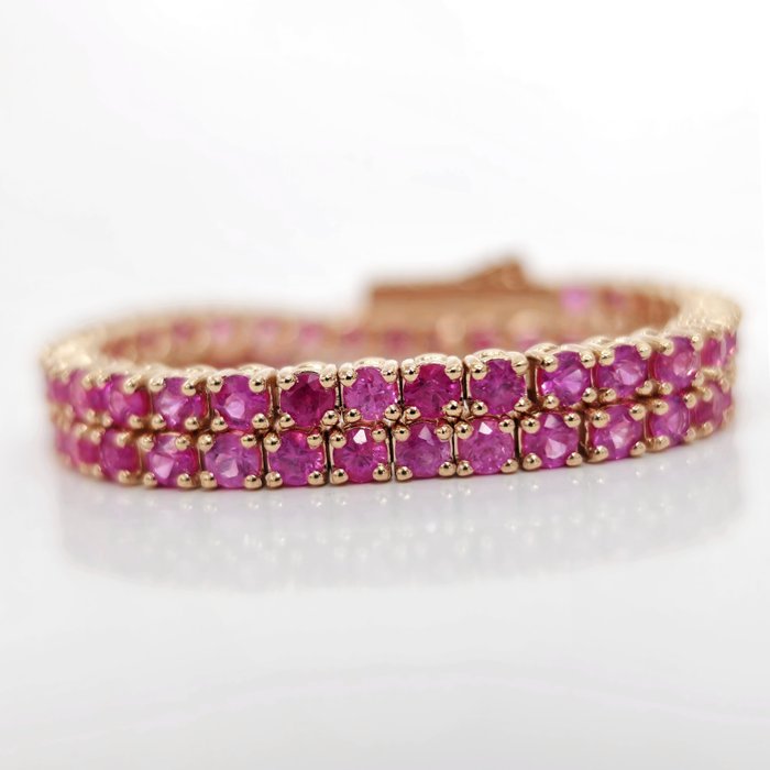 *no reserve* 5.40 ct Pink Sapphire Designer Tennis Bracelet - 8.57 gr - 14 karat Rosegull - Armbånd - 5.40 ct Safir