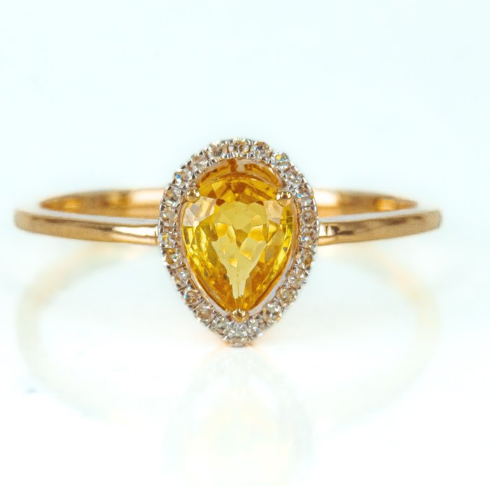 Ohne Mindestpreis - Ring Gelbgold -  0.77 tw. Birne Saphir - Diamant 
