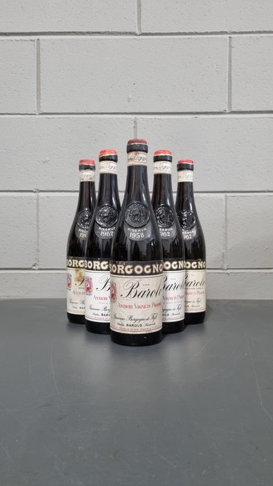 1958, 1962 x2, 1966 & 1967 Giacomo Borgogno - Barolo Riserva Antichi Vigneti Propri - 5 Bottiglie (0,72 L)