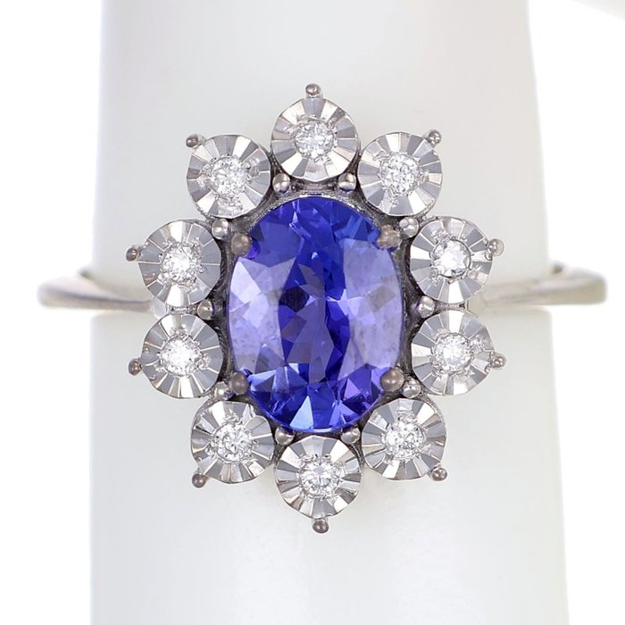 Ring Witgoud Diamant  (Natuurlijk) - Tanzaniet 